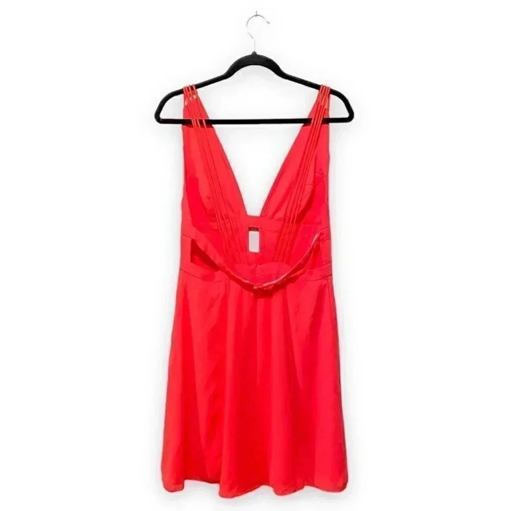 NWT Fame And Partners Watermelon Pink Plunging Cut Out Gladiator Mini Dress 10 - Picture 8 of 11